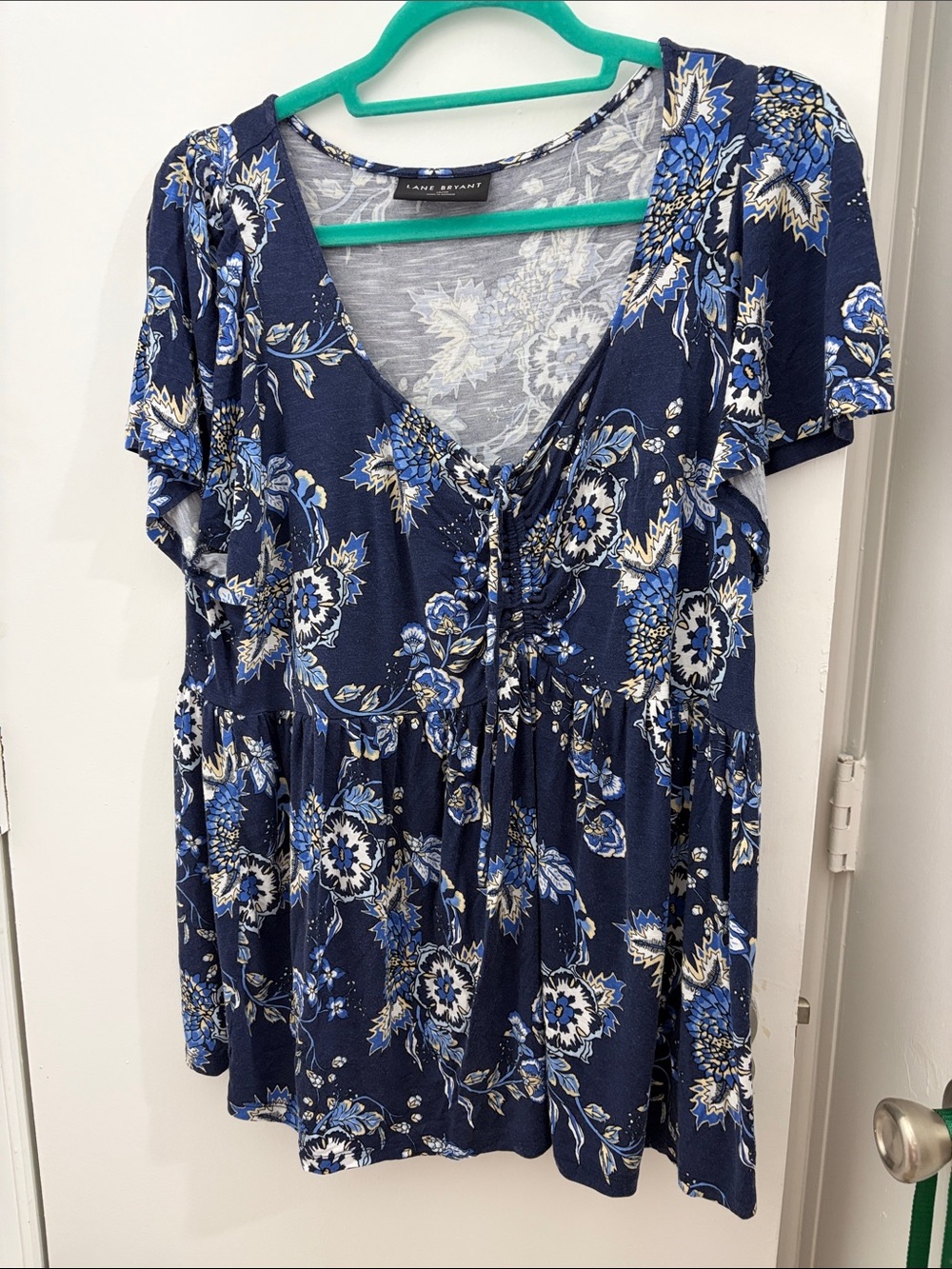 Lane Bryant Navy Floral V-Neck Top